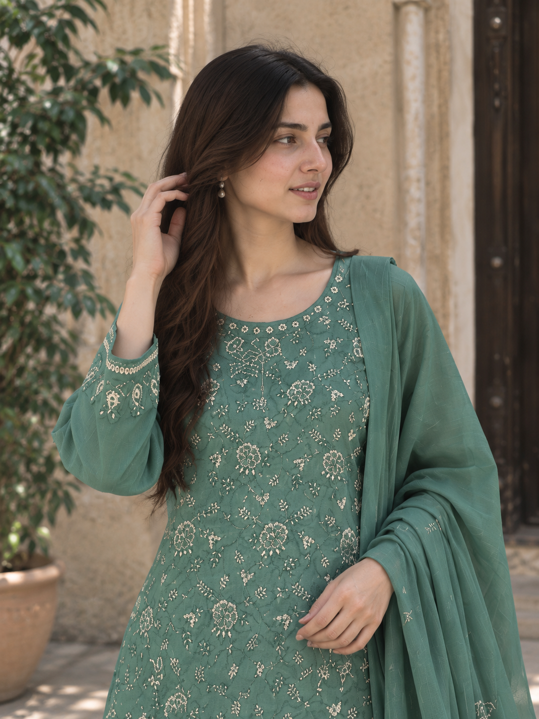 VEILA Luxury Embroidered Unstitched 3 Piece Suit – Sage Mint Green