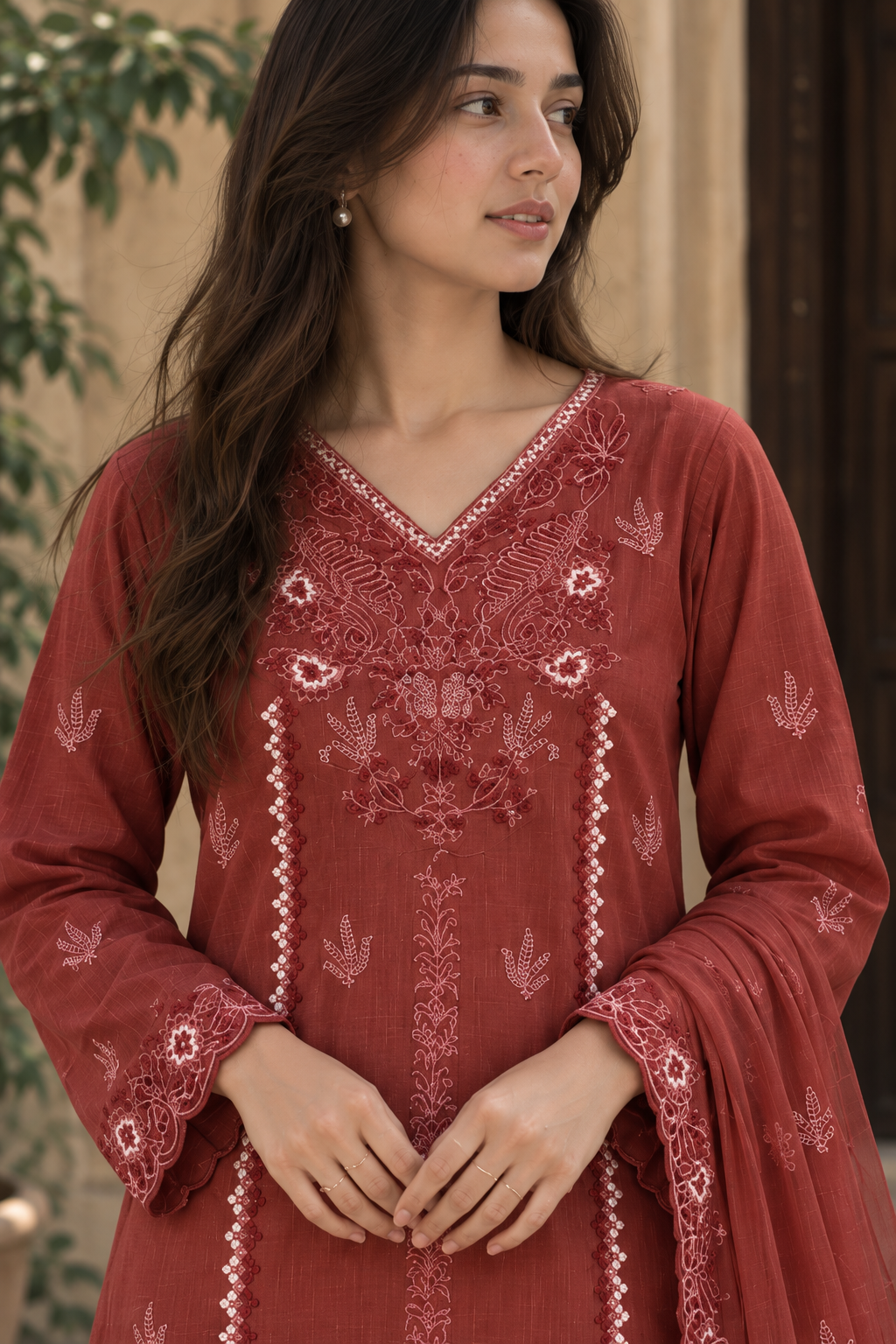 VEILA Luxury Embroidered Unstitched 3 Piece Suit – Rosewood Pink