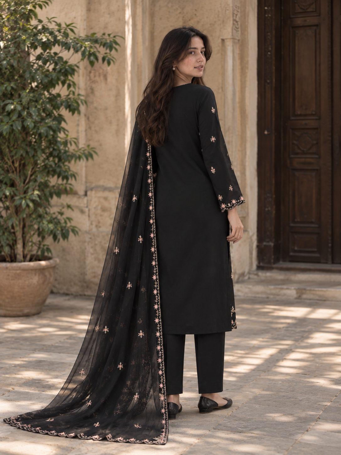 VEILA Luxury Embroidered Unstitched 3 Piece Suit – Classic Black