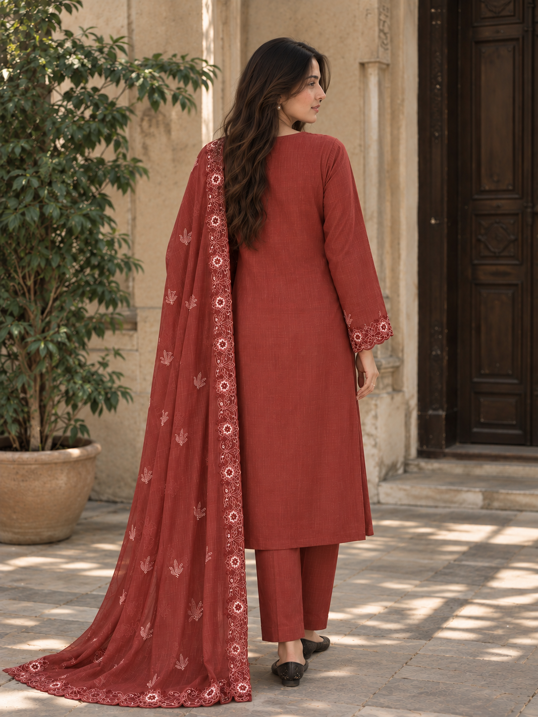 VEILA Luxury Embroidered Unstitched 3 Piece Suit – Rosewood Pink