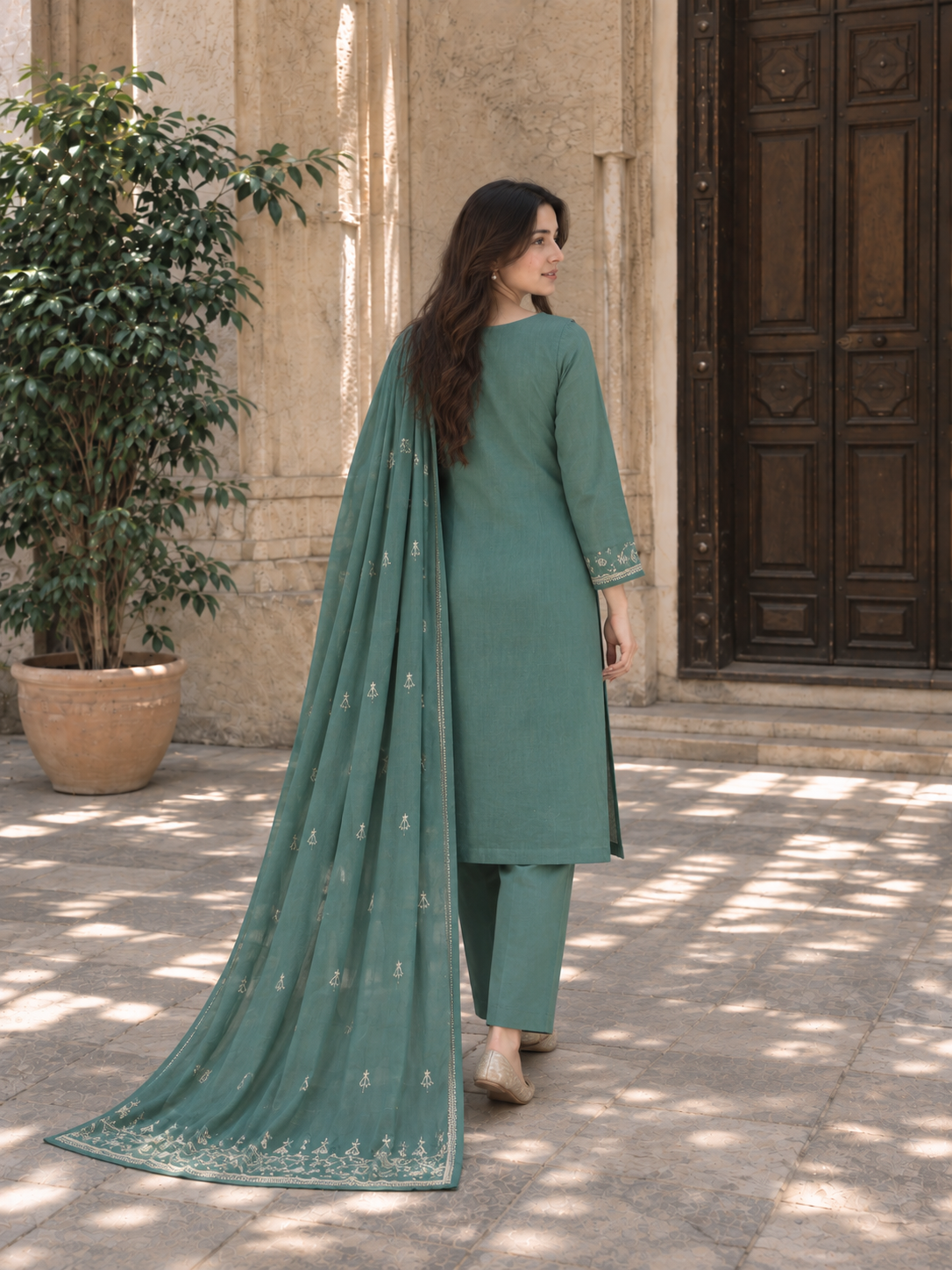 VEILA Luxury Embroidered Unstitched 3 Piece Suit – Sage Mint Green